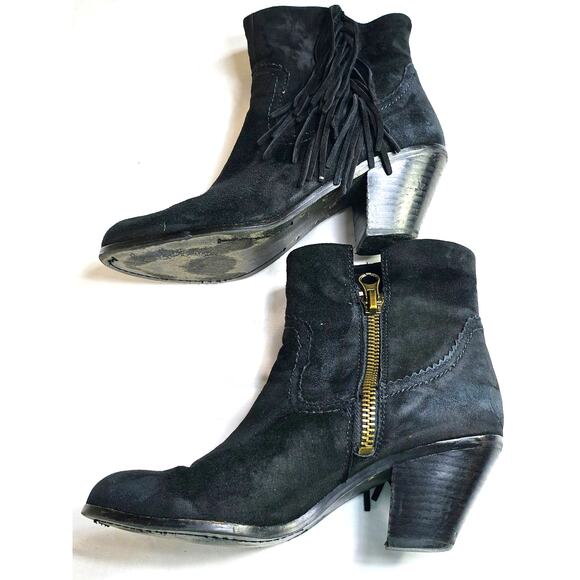 Sam Edelman Womens Louie Sz 7.5 Black Suede Fringe BOHO Festival Ankle Boots - Picture 5 of 15